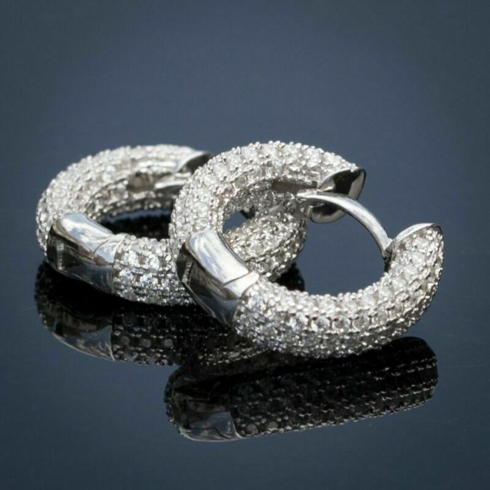 New Beautiful 14k Gold Over Sterling Silver Diamond Huggie Studs - Picture 2 of 5